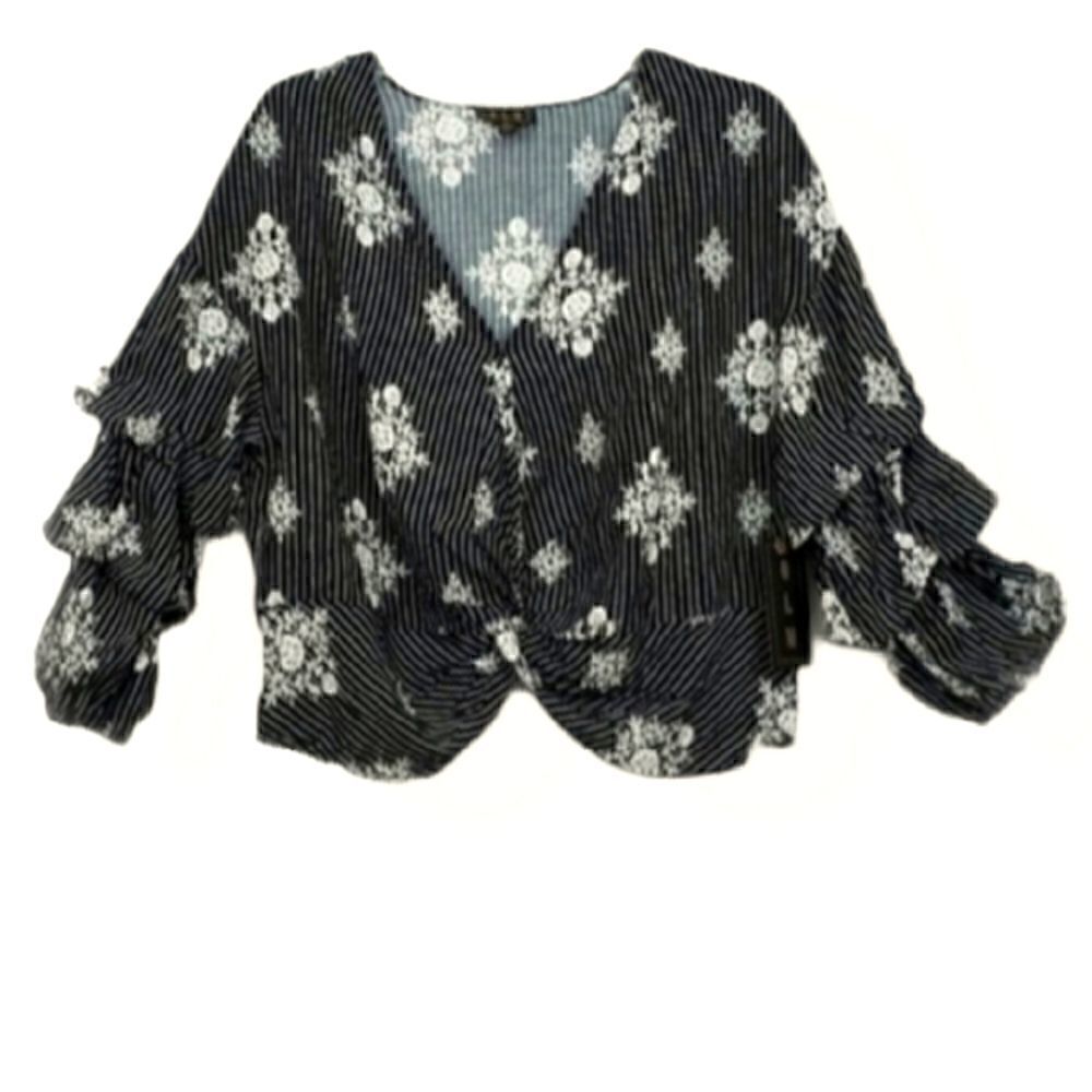 EUC OLM PINSTRIPE FLORAL BLOUSE SZ. L